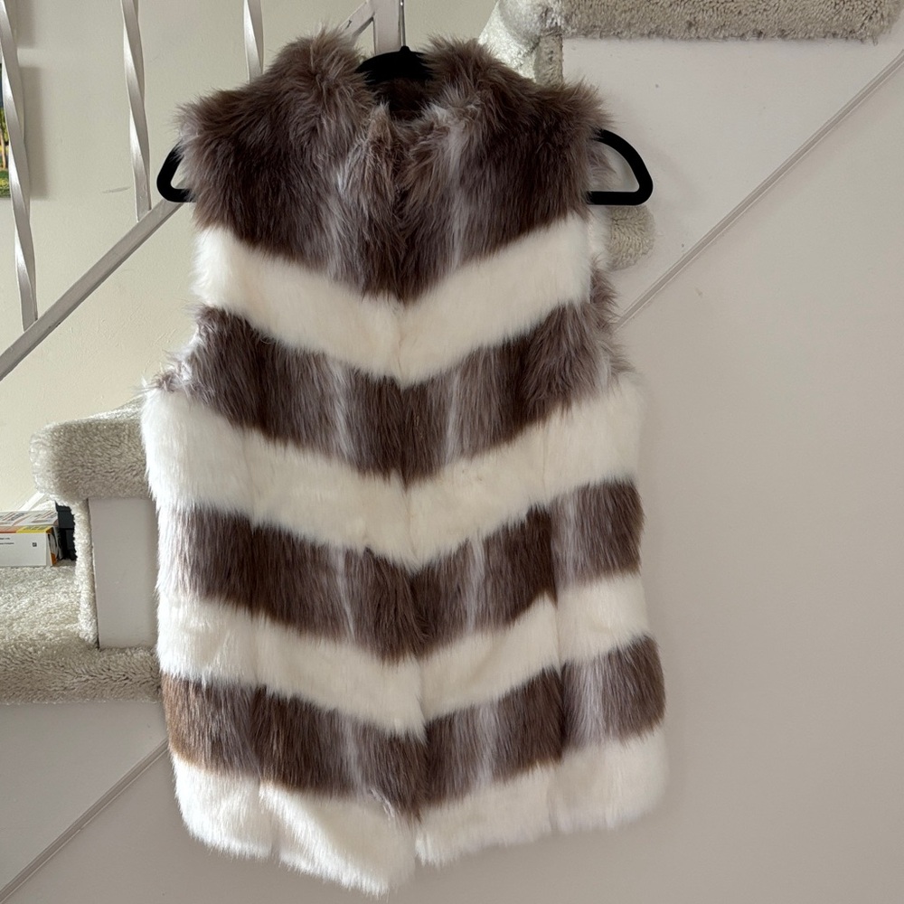 Faux Fur Vest in Brown and Cream